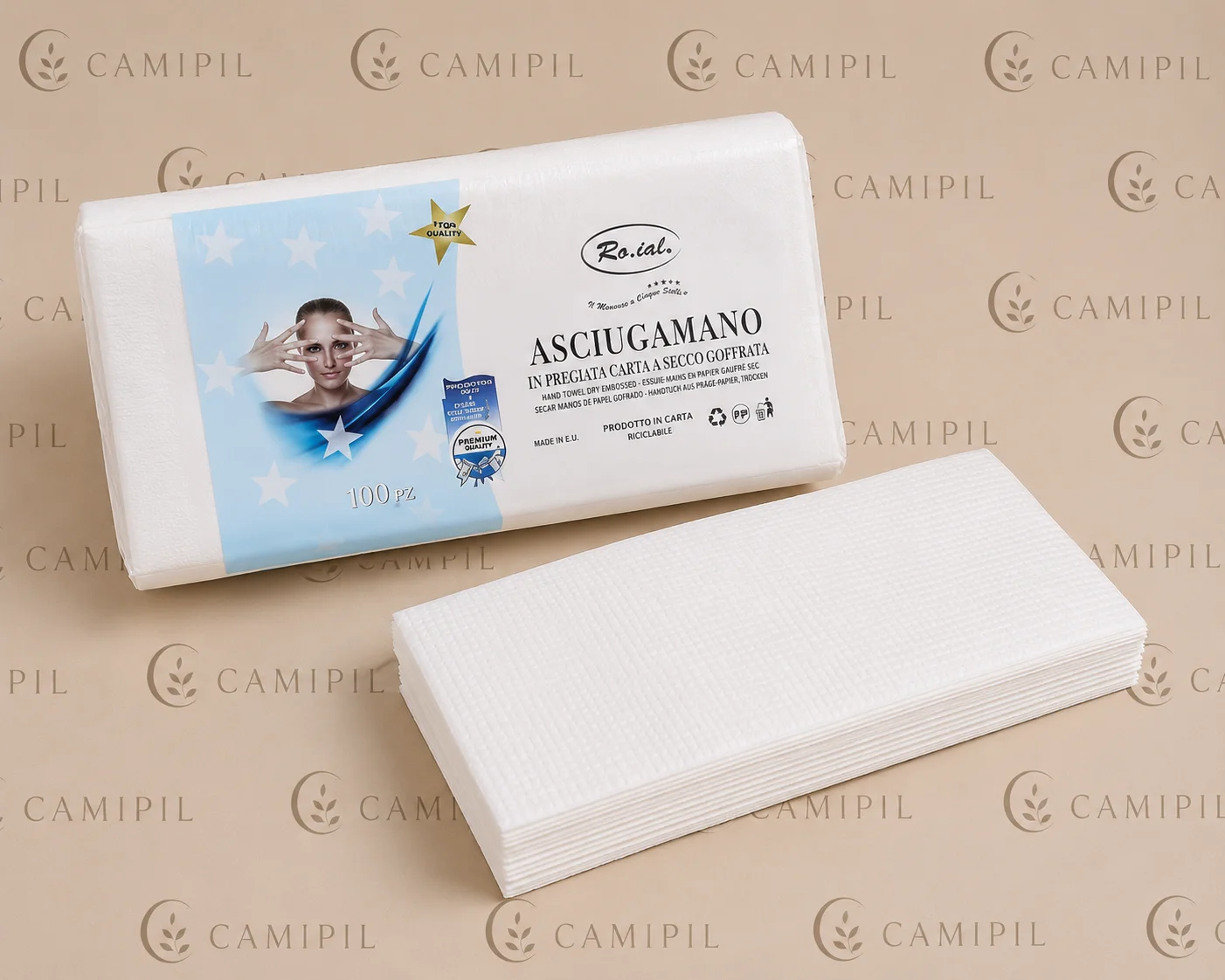 Asciugamani Monouso in Carta a Secco Goffrata  100 Pezzi